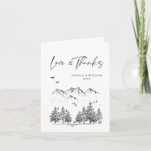 Hand Drawn Mountains Forest Wedding Bedankkaart