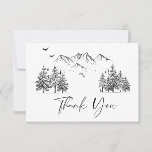 Hand Drawn Mountains Forest Wedding Bedankkaart