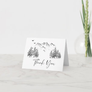 Hand Drawn Mountains Forest Wedding Bedankkaart