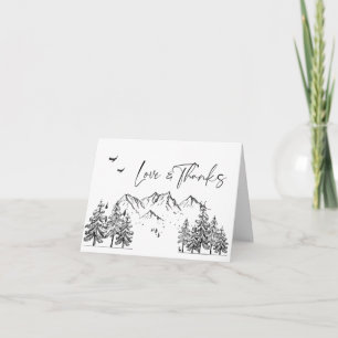 Hand Drawn Mountains Forest Wedding Bedankkaart