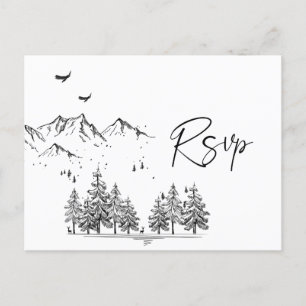 Hand Drawn Mountains Forest Wedding RSVP Briefkaart
