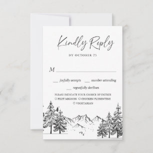 Hand Drawn Mountains Forest Wedding RSVP Kaartje