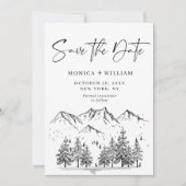 Hand Drawn Mountains Forest Wedding Save The Date (Voorkant)