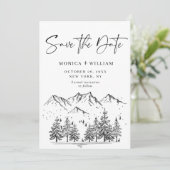 Hand Drawn Mountains Forest Wedding Save The Date (Staand voorkant)