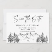 Hand Drawn Mountains Forest Wedding Save The Date (Voorkant)