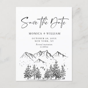 Hand Drawn Mountains Forest Wedding Save the Date Briefkaart