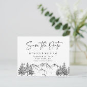 Hand Drawn Mountains Forest Wedding Save the Date Briefkaart (Staand voorkant)