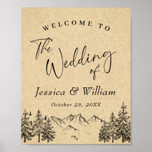 Hand Drawn Mountains Forest Weduwde Welcome Poster