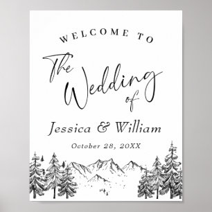 Hand Drawn Mountains Forest Weduwde Welcome Poster