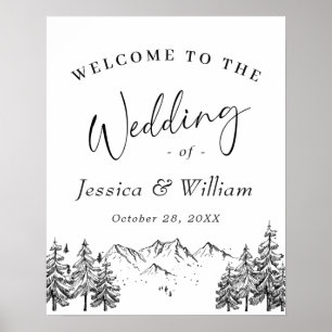 Hand Drawn Mountains Forest Weduwde Welcome Poster