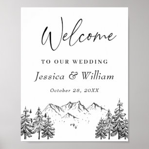 Hand Drawn Mountains Forest Weduwde Welcome Poster
