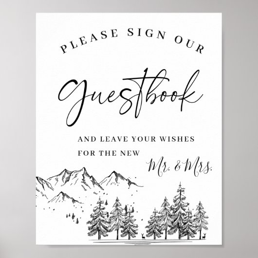 Hand Drawn Mountains Weddenschap Ons Guestbook Poster (Voorkant)