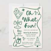 Hand-Drawn Oh What Fun Green Christmas Party Kaart (Voorkant)