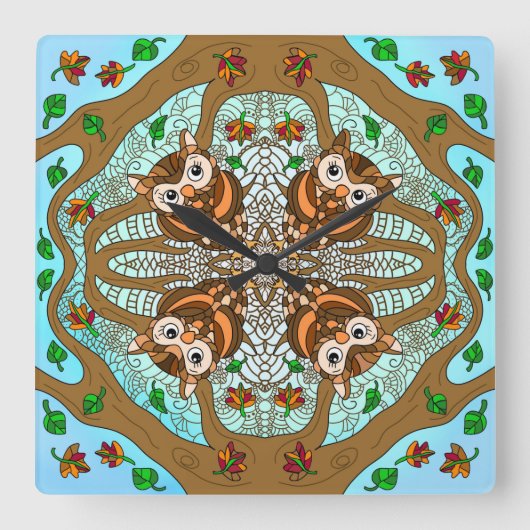 Hand Drawn Owl Mandala Artwork Vierkante Klok (Voorkant)