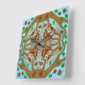 Hand Drawn Owl Mandala Artwork Vierkante Klok (Hoek)