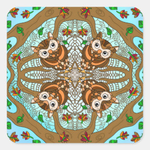 Hand Drawn Owl Mandala Artwork Vierkante Sticker