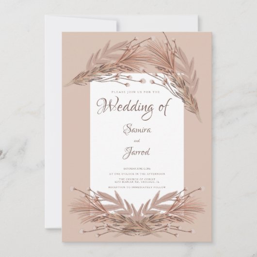 Hand Drawn Pampas Earthy Botanical Wedding Kaart (Voorkant)