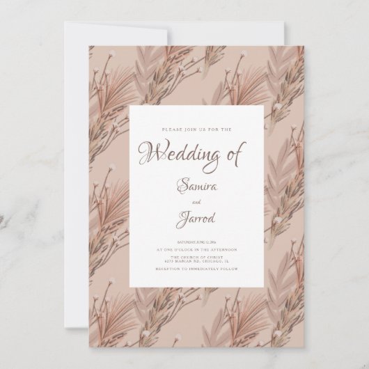 Hand Drawn Pampas Pattern Botanical Wedding Kaart (Voorkant)