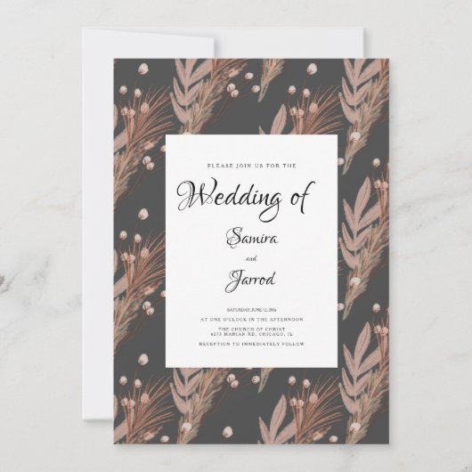 Hand Drawn Pampas Pattern Botanical Wedding Kaart (Voorkant)