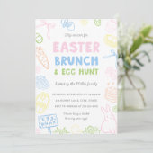 Hand Drawn Pastel Easter Brunch & Egg Hunt Invites (Staand voorkant)