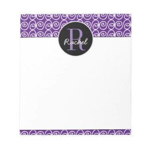 Hand Drawn Pattern op Paars, monogrammen Notitieblok