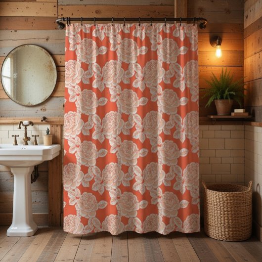 Hand Drawn Peony Floral  Douchegordijn