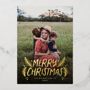 Hand Drawn Pine Berries Folie Feestdagenkaart