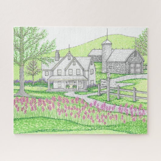 Hand Drawn Pine Hill Boerderij Jigsee Puzzle Legpuzzel (Horizontaal)