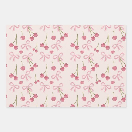  Hand-drawn Pink Cherry Coquette Seamless Pattern Inpakpapier Vel (Voorkant)