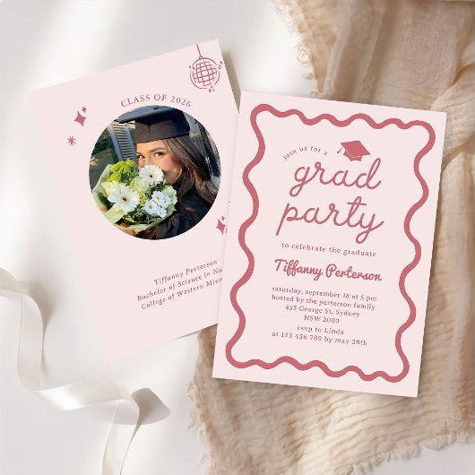 Hand Drawn Pink Graduation Party Invitation