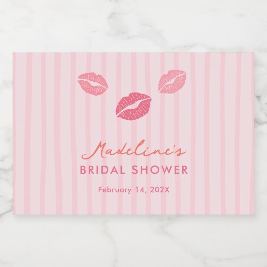 Hand-drawn Pink Lips Valentine's Day Bridal Shower Sparkling Wijnetiket (Enkel label)