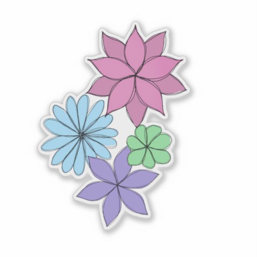 Hand-Drawn Pink, Purple, Blue, Mint Flower Sticker (Devant)