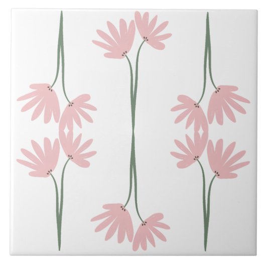 Hand Drawn Pink Wild Flowers White Tegeltje (Voorkant)