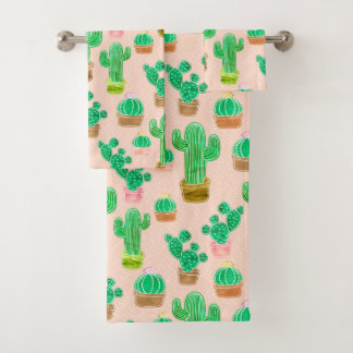 Hand Drawn Potted Cactus Pattern Bad Handdoek