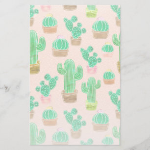 Hand Drawn Potted Cactus Pattern Briefpapier