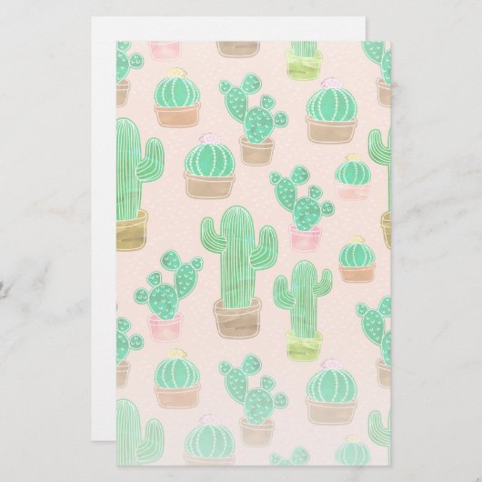Hand Drawn Potted Cactus Pattern Briefpapier (Voorkant / Achterkant)