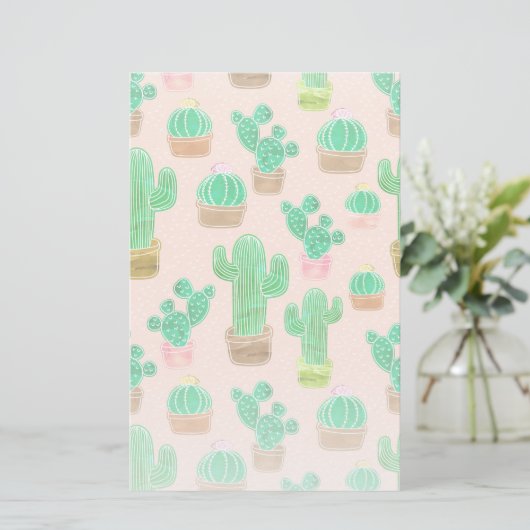 Hand Drawn Potted Cactus Pattern Briefpapier (Staand voorkant)