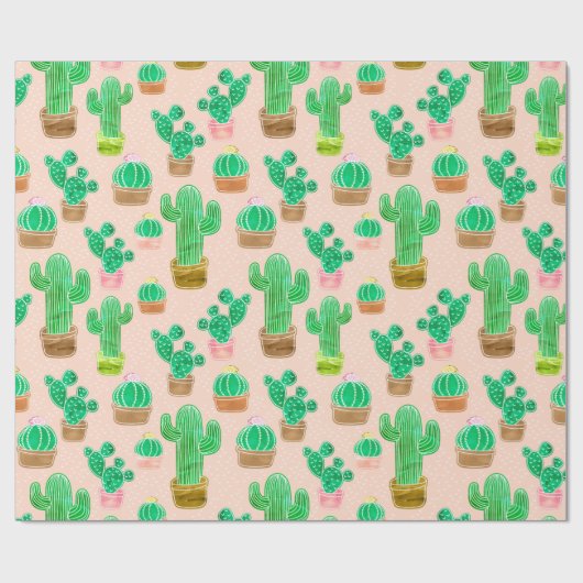 Hand Drawn Potted Cactus Pattern Cadeaupapier (Vlak)