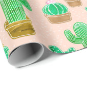 Hand Drawn Potted Cactus Pattern Cadeaupapier (Rol Hoek)