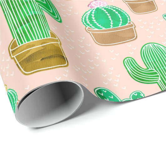Hand Drawn Potted Cactus Pattern Cadeaupapier (Rol Hoek)
