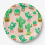 Hand Drawn Potted Cactus Pattern Papieren Bordje (Voorkant)
