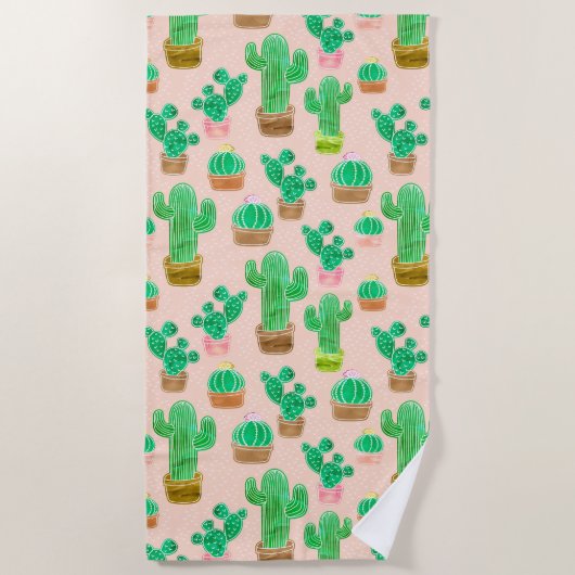 Hand Drawn Potted Cactus Pattern Strandlaken (Voorkant)