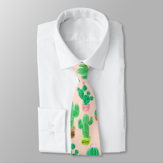 Hand Drawn Potted Cactus Pattern Stropdas (Gebonden)