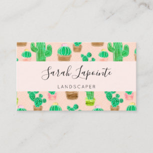 Hand Drawn Potted Cactus Pattern Visitekaartje