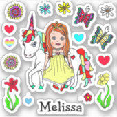 Hand Drawn Princess and Unicorn Sticker (Voorkant)