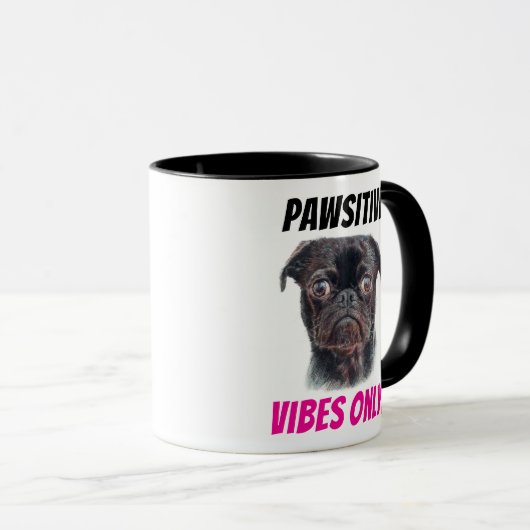 Hand Drawn Pug Mug - Pawsitive Vibes Only! Mok (Voorkant rechts)