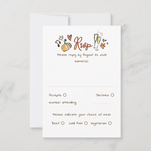 Hand Drawn Quirky Funky Fall Wedding RSVP Card Kaartje (Voorkant)