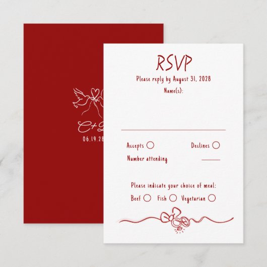 Hand Drawn Quirky Funky Wedding RSVP Card (Devant / Derrière)