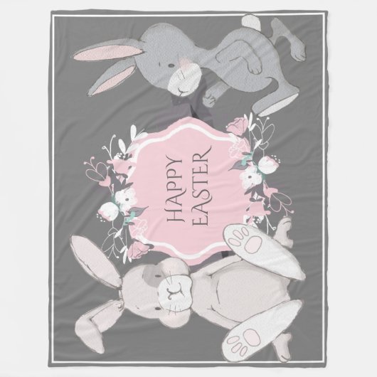 Hand-Drawn Rabbits Fleece Deken (Voorkant)