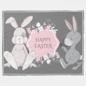 Hand-Drawn Rabbits Fleece Deken (Voorkant (Horizontaal))